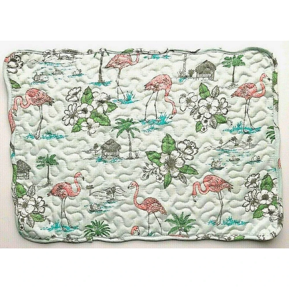 Flamingo Placemats Reversible Quilted Beach Summer House 12x18 Set of 4